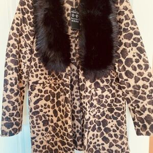 Fabulous Furs Leopard Print Coat with Black Faux Fur Collar